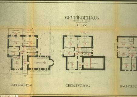 LKArH_B1A_128_01a, Bauzeichung Pfarrhaus der Garnisonkirche Hannover, Feuerwehrstr. 3 - angefertigt 1949, 
genutzt für Jugendpfarramt und Vermietung, mit Einzeichnungen Raumverteilung 1953
(aus: Landeskirchliches Archiv Hannover, B1 A Nr.128), 1949