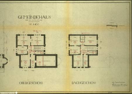 LKArH_B1A_128_01b, Bauzeichung Pfarrhaus der Garnisonkirche Hannover, Feuerwehrstr. 3 - angefertigt 1949, 
genutzt für Jugendpfarramt und Vermietung, mit Einzeichnungen Raumverteilung 1953
(aus: Landeskirchliches Archiv Hannover, B1 A Nr.128), 1949