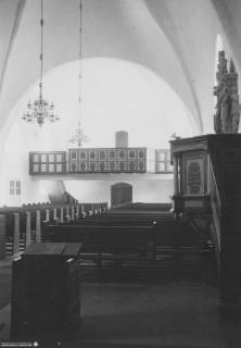 S2 Witt Nr. 1040, Fürstenau, Kirche, Innenraum nach Westen, April 1957, 1957