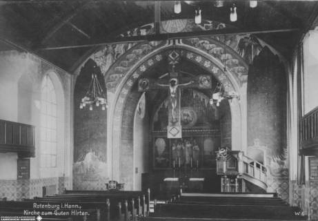 S2 Nr. 10477, Rotenburg/Wümme, Kirche "Zum guten Hirten" (Anstalten der Inneren Mission), Altarraum, um 1933, um 1933